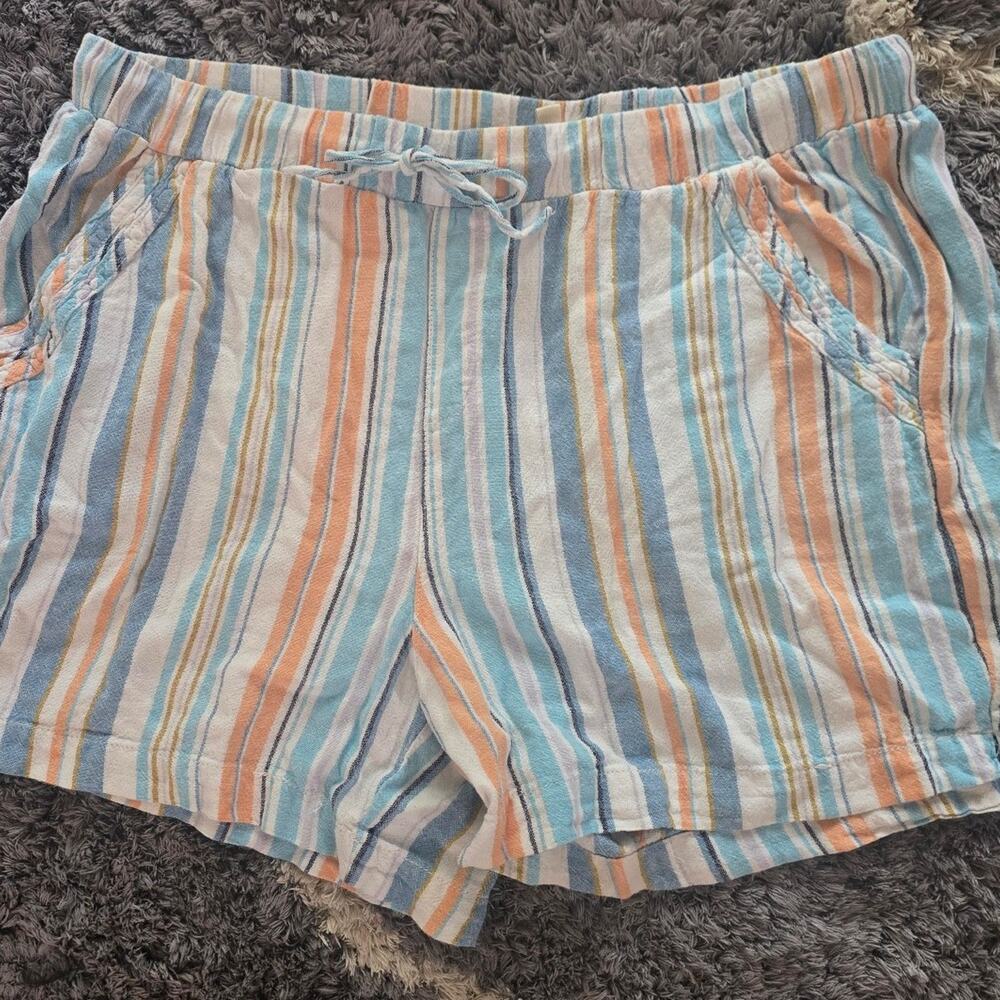BRIGGS women’s Shorts XL Linen Blend Stripe drawstring waist Beach Vacation